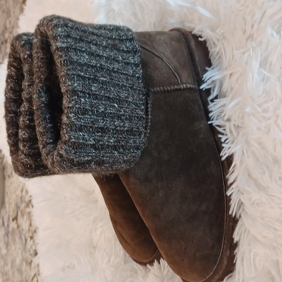 Lamo Boots Womens Ankle Brown Suede Fur Lining Sparkled Sweater Cuff Top SZ 8 - Picture 4 of 16